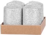 Candle MagicHome Christmas, 4x6 cm, cylindrical, pack of 4 pcs, silver, with glitter, Advent