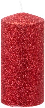 Gyertya MagicHome Karácsonyi, 5,5x12 cm, henger alakú, piros, csillámos