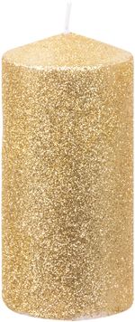 Sviečka MagicHome Vianoce, 5,5x12 cm, valcová, zlatá, s glitrami