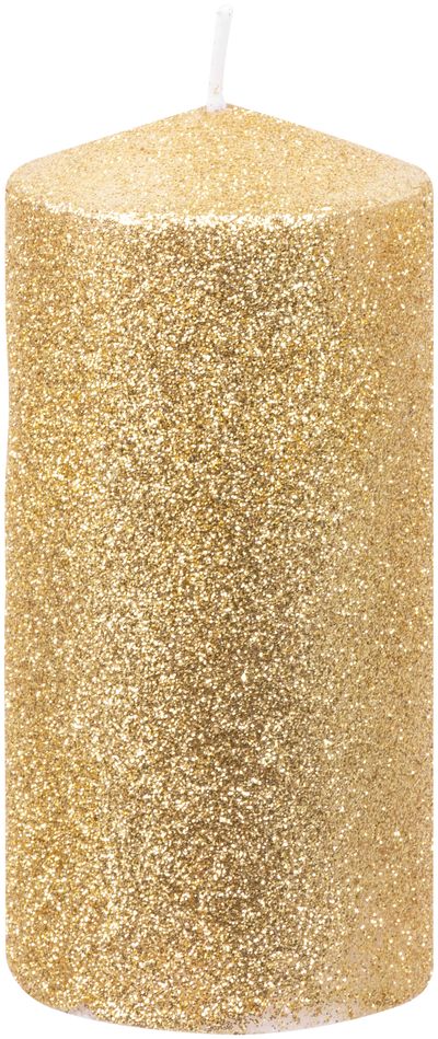 Candle MagicHome Christmas, 5.5x12 cm, cylindrical, gold, with glitter