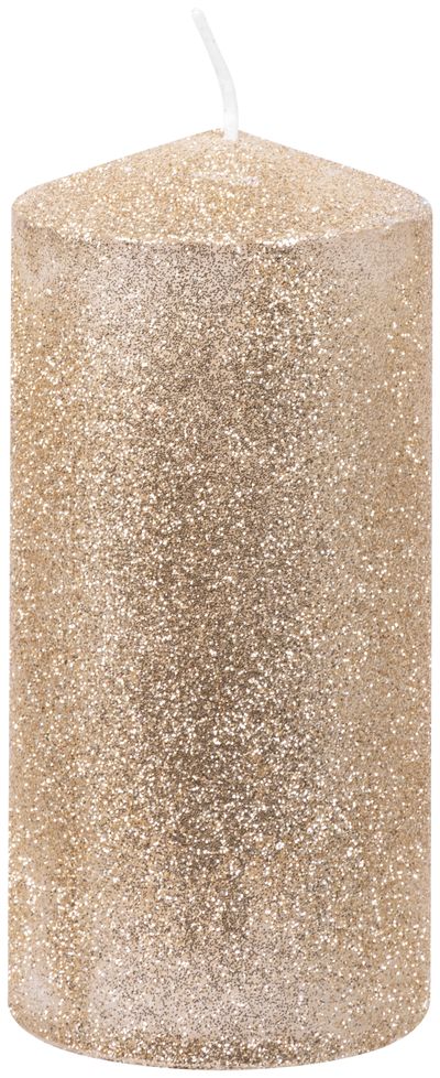 MagicHome karácsonyi gyertya, 5,5 x 12 cm, pezsgőszínű, csillámokkal