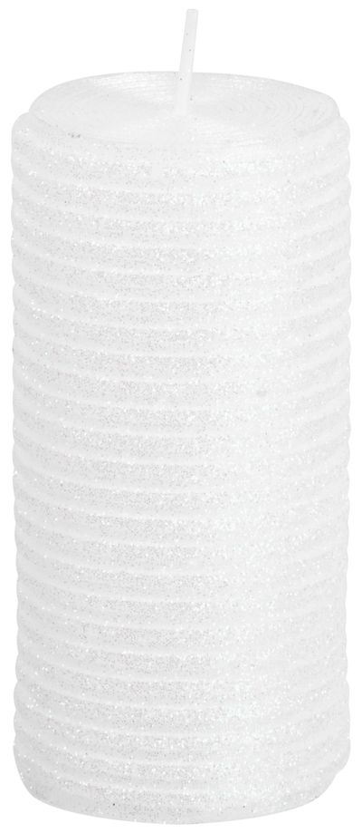 Candle MagicHome Christmas, 5x9.5 cm, cylindrical, white, with glitter