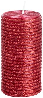 Sviečka MagicHome Vianoce, 5x9,5 cm, valcová, červená, s glitrami