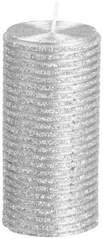 Candle MagicHome Christmas, 5x9.5 cm, cylindrical, silver, with glitter
