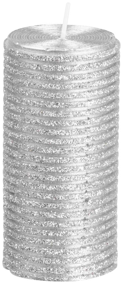 Candle MagicHome Christmas, 5x9.5 cm, cylindrical, silver, with glitter