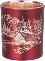 Candle Holder MagicHome Christmas, red, with landscape, 6x7 cm