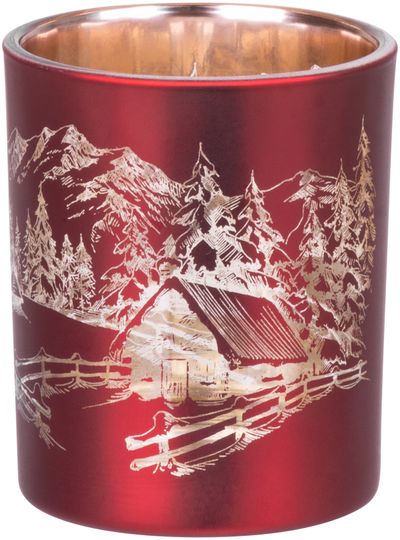 Candle Holder MagicHome Christmas, red, with landscape, 6x7 cm
