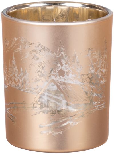 Candle Holder MagicHome Christmas, golden, with landscape, 6x7 cm