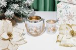 Candle Holder MagicHome Christmas, white, with landscape, 6x7 cm