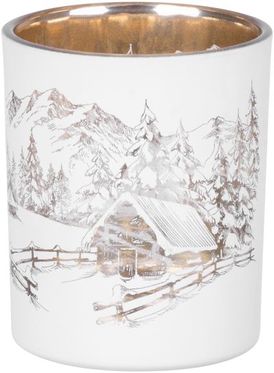 Candle Holder MagicHome Christmas, white, with landscape, 6x7 cm