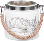 Candle Holder MagicHome Christmas, white, with landscape, with string, 10x10 cm