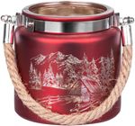 Candle Holder MagicHome Christmas, red, with landscape, with string, 10x10 cm