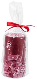Candle MagicHome Christmas, 7x12.5 cm, cylindrical, red, with 3D landscape