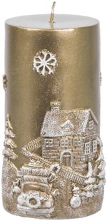 Candle MagicHome Christmas, 7x12.5 cm, gold, with 3D landscape