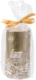 Candle MagicHome Christmas, 7x12.5 cm, gold, with 3D landscape