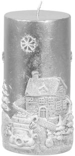 Candle MagicHome Christmas, 7x12.5 cm, cylindrical, silver, with 3D landscape
