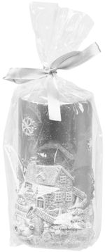 Candle MagicHome Christmas, 7x12.5 cm, cylindrical, silver, with 3D landscape