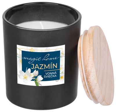 Candle MagicHome, 8x11.3 cm, frosted glass, scented, jasmine, black