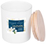 Candle MagicHome, 8x11.3 cm, frosted glass, scented, jasmine, white
