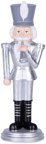 Decoration MagicHome Christmas, Nutcracker with trumpet, silver, polyresin, 20x20x30 cm
