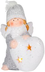 Figurine MagicHome Christmas, Little angel with heart, LED, terracotta, 12x10x15 cm