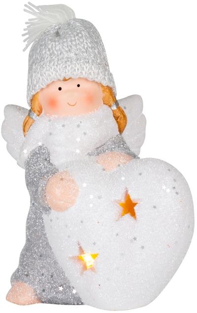 Figurine MagicHome Christmas, Angel with heart, LED, terracotta, 12x10x15 cm