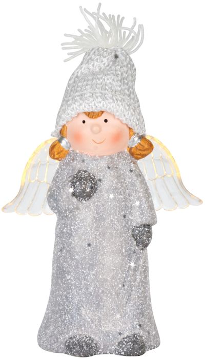 Figurine MagicHome Christmas, Angel with translucent wings, LED, terracotta, 10.5x6.5x14 cm