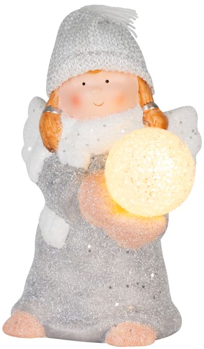 Figurine MagicHome Christmas, Angel with snow globe, LED, terracotta, 13.5x13x20 cm