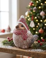 Decoration MagicHome Christmas, Bird with Glitter, terracotta, 10.5x7.5x10.8 cm