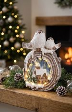 Dekorácia MagicHome Vianoce, Vtáčiky s domčekmi, LED, keramika, 3xAAA, 33,3x16,5x47 cm