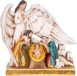 Decoration MagicHome Christmas, Holy Family under angel wings, polyresin, 21.5 cm