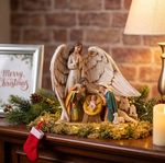 Decoration MagicHome Christmas, Holy Family under angel wings, polyresin, 21.5 cm