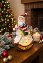 Dekorácia MagicHome Vianoce, Santa na koni, LED, polyresin, 12x5,5x18 cm