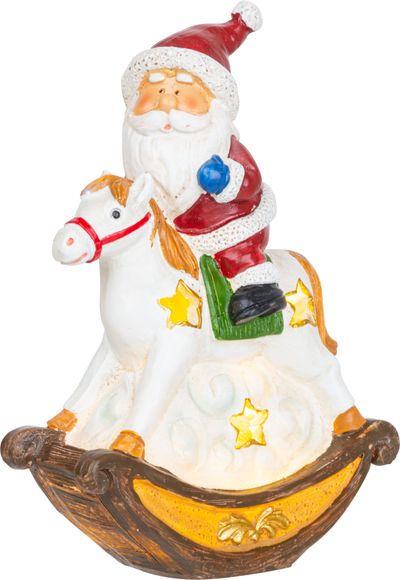 Decoration MagicHome Christmas, Santa on horseback, LED, polyresin, 12x5.5x18 cm