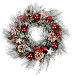 Christmas Wreath MagicHome, natural, hanging, with fir branches and stars, 39 cm