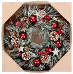 Christmas Wreath MagicHome, natural, hanging, with fir branches and stars, 39 cm