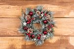 Christmas Wreath MagicHome, natural, hanging, with fir branches and stars, 39 cm