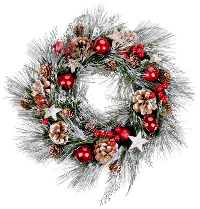 Wreath MagicHome Vianoce, natural, hanging, with fir and stars, 39 cm