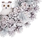 Christmas Wreath MagicHome, natural, cream, hanging, with owl, 40 cm