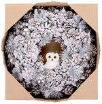 Christmas Wreath MagicHome, natural, cream, hanging, with owl, 40 cm