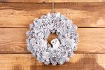 Christmas Wreath MagicHome, natural, cream, hanging, with owl, 40 cm