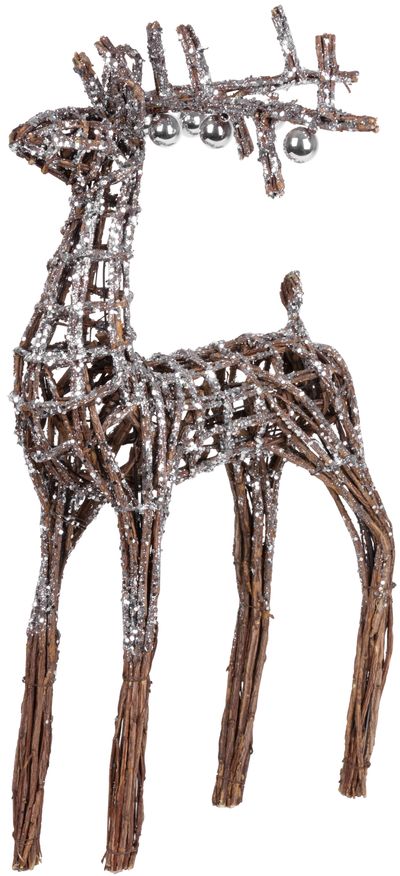 Decoration MagicHome Christmas, Wicker deer, silver, 41x14x73 cm