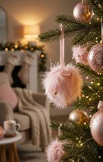 Decoration MagicHome Christmas, Ball, feathered, pink, 10x10x9 cm
