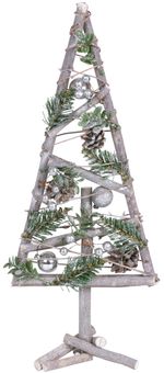 Tree MagicHome Christmas, wooden, with silver balls, 20x3x47 cm