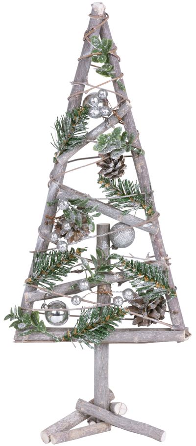 Tree MagicHome Christmas, wooden, with silver balls, 20x3x47 cm