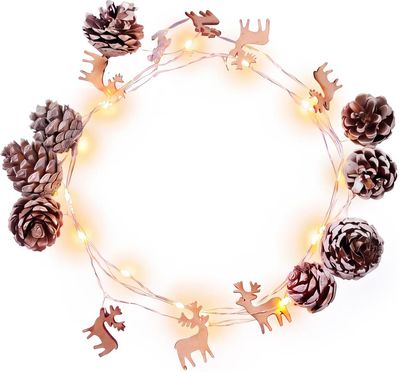Füzér MagicHome Karácsony Pine, 20x meleg fehér LED, havas tobozokkal, 2xAA, folyamatos világítás, v