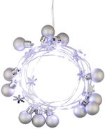 String lights MagicHome Ball, 20x cool white LED, with balls and snowflakes, silver, 2xAA, steady li