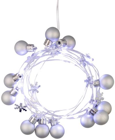String lights MagicHome Ball, 20x cool white LED, with balls and snowflakes, silver, 2xAA, steady li