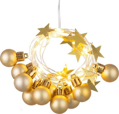 String lights MagicHome Ball, 20x warm white LED, with balls and stars, gold, 2xAA, steady light, li