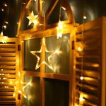 Reťaz MagicHome Vianoce Curtain, 138x LED teplá biela, s hviezdami, 3V, 8 funkcií, osvetlenie, L-2,2x0,6/0,9 m
